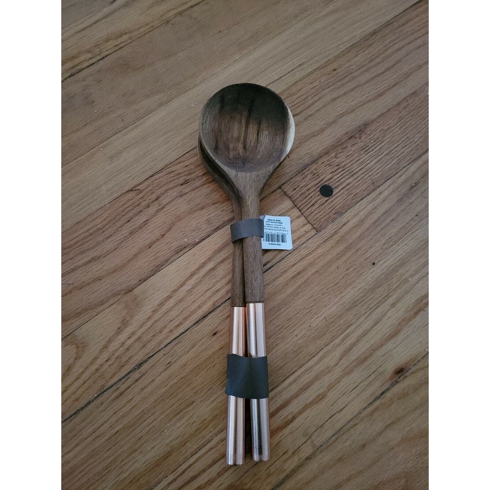 Cravings By Chrissy Teigen 2 Pc Acacia Wood & Metal Handle Salad Serving Set NEW